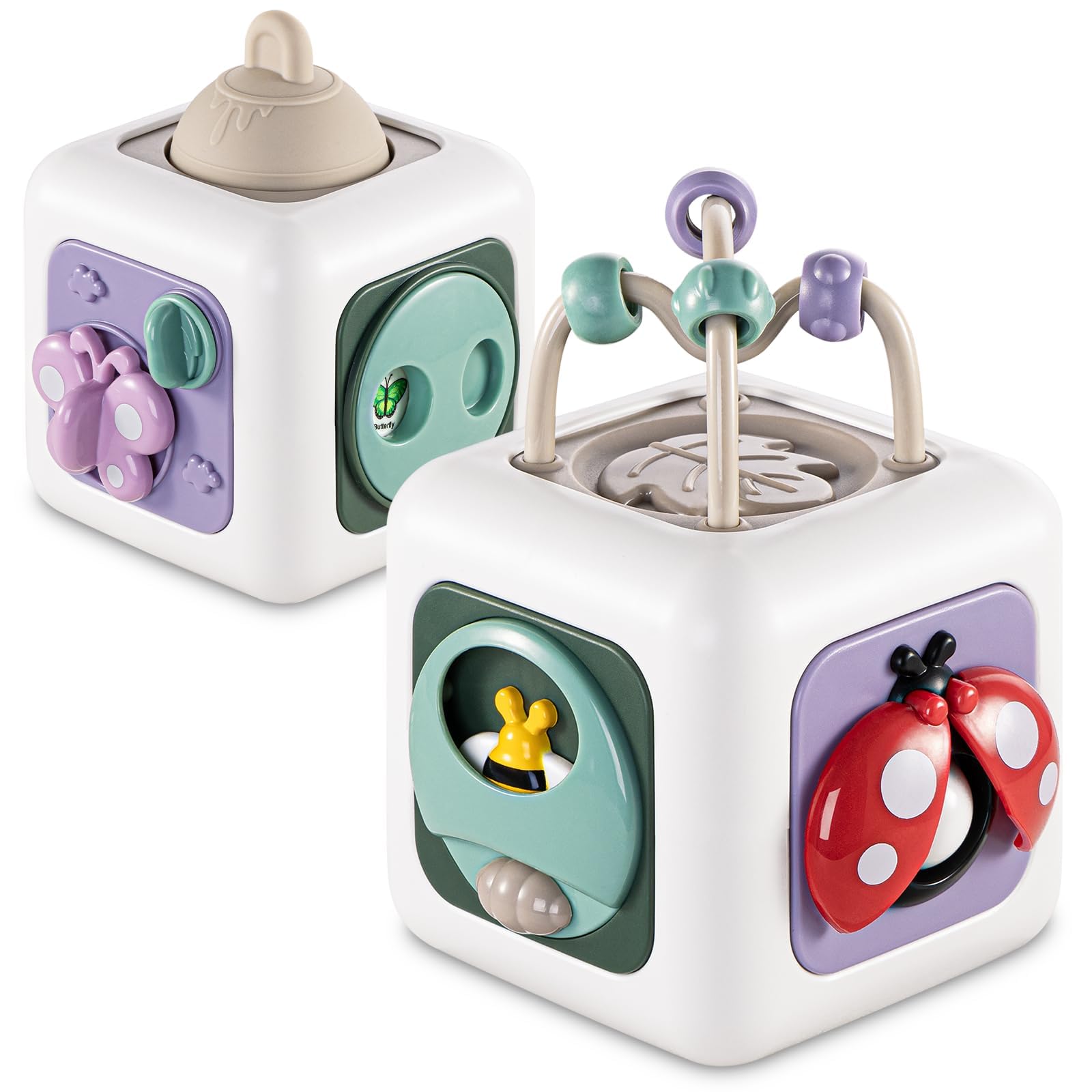 SOCBTNSO Baby Busy Board Cube, Toys for Boy Girl, Montessori Travel Toys for Toddlers, Learning Fine Motor Skills| Birthday Gifts for Infant Boys