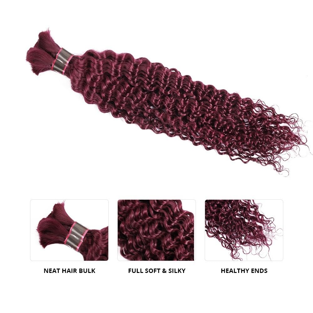 Splatanie włosów 99J Burgundowe włosy ludzkie Brazylijskie głębokie fale Przedłużanie włosów Bez osnowy do zaplatania Kobieta(30inches)