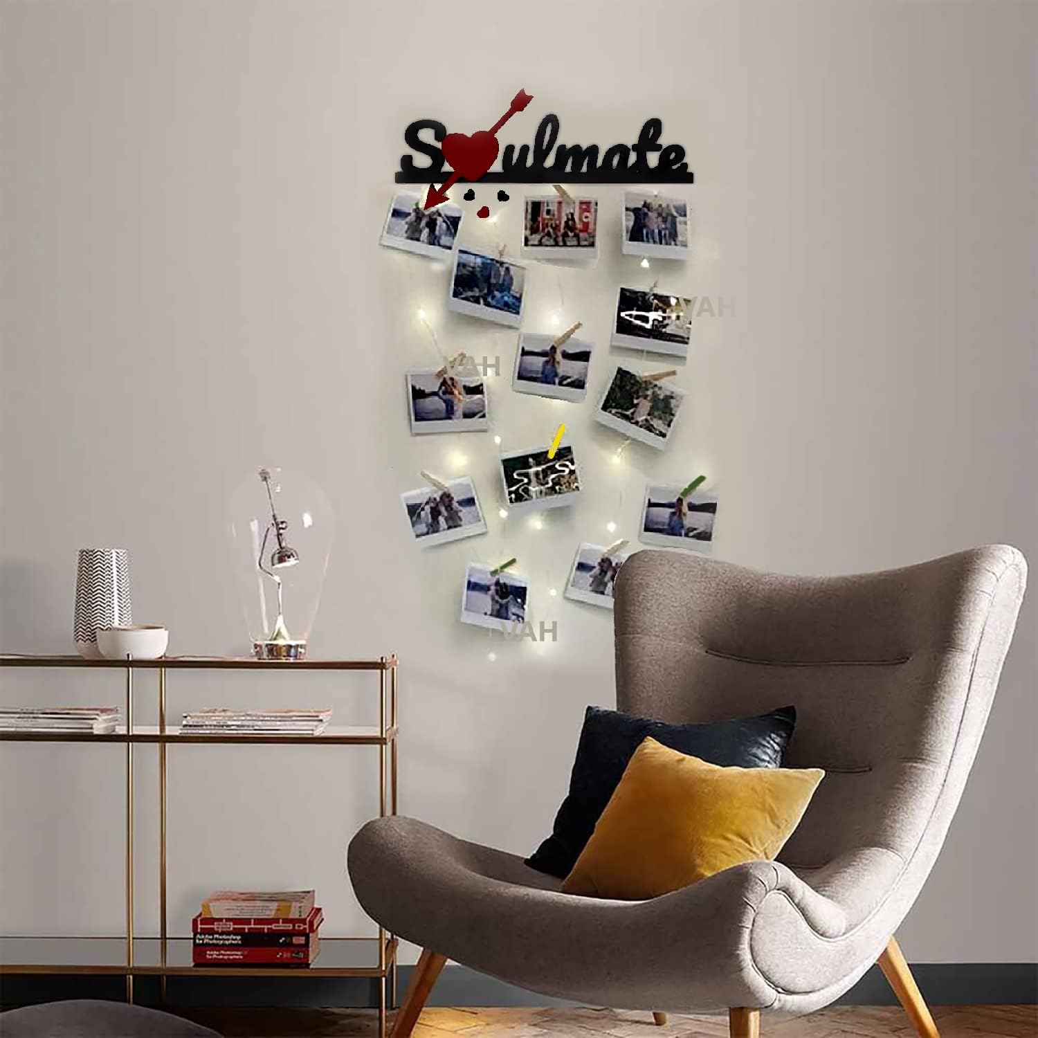 VAH Soulmate Black Wooden Photo Frame with LED Light - photo wall hanging, hanging photo frames for wall decoration, moments wall hanging photos hanging for wall decoration,photo frames with light