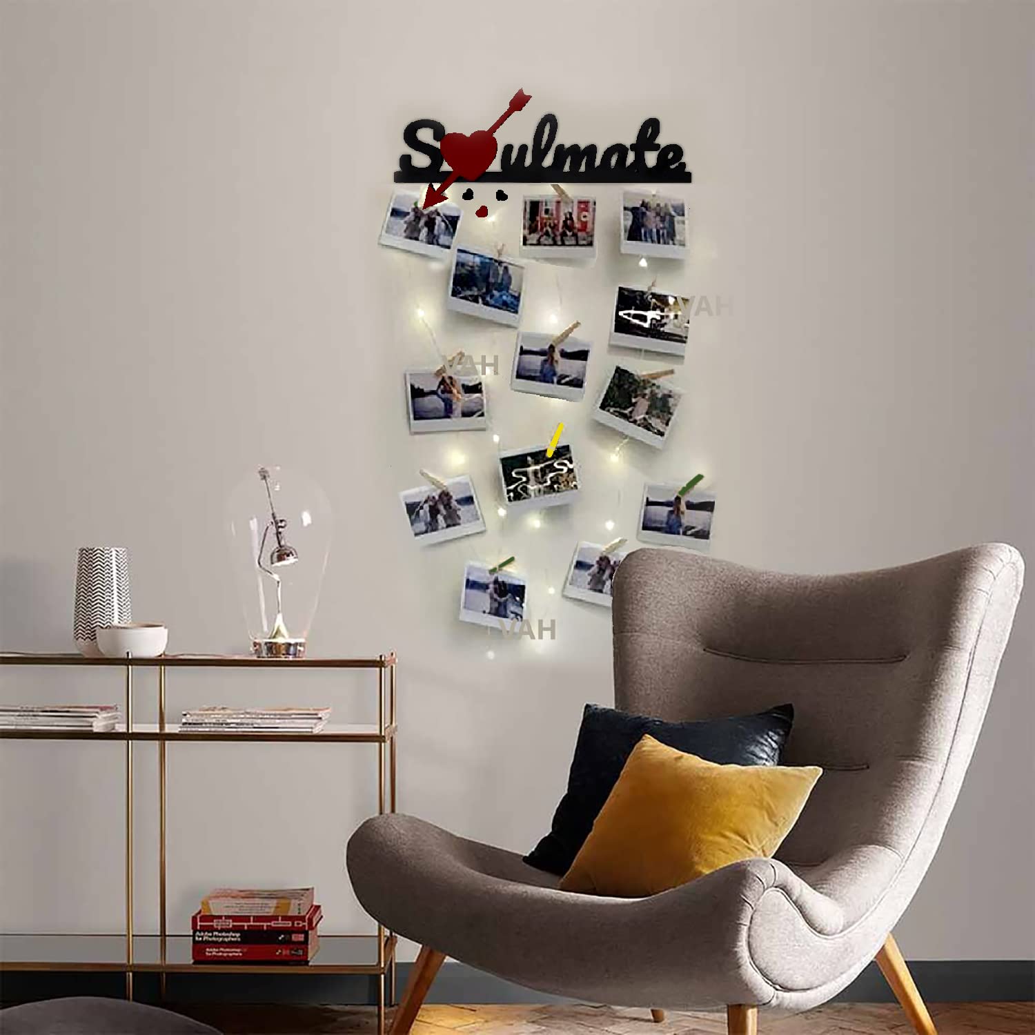 VAH Soulmate Black Wooden Photo Frame with LED Light - photo wall hanging, hanging photo frames for wall decoration, moments wall hanging photos hanging for wall decoration,photo frames with light