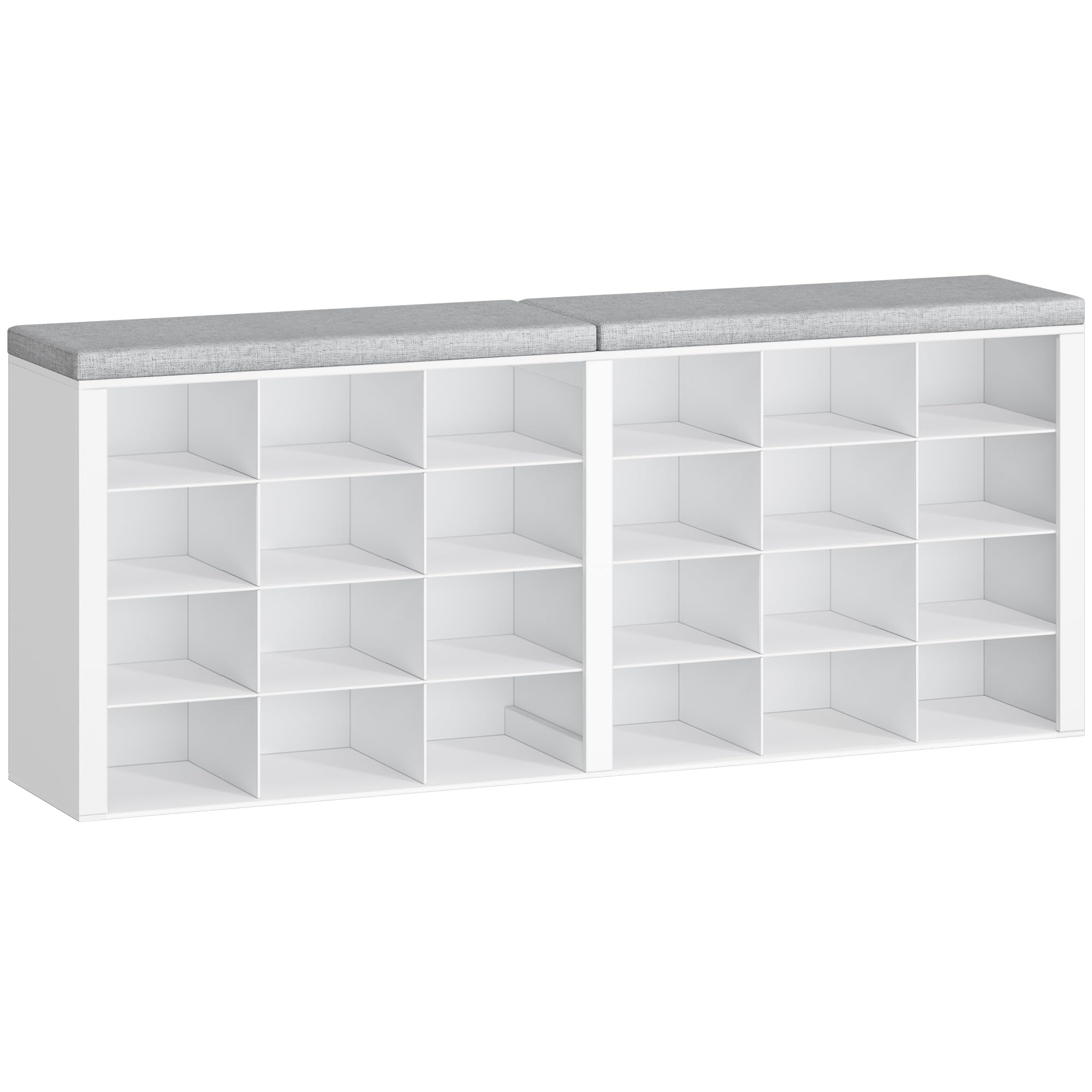 Hzuaneri Schuhbank, Schuhregal mit Sitzfläche, Schuhschrank mit Sitzbank, 24 Fächern, Eingangsbank Verstellbaren Ablagen für Wohnzimmer, Schlafzimmer, 30 x 150 x 60 cm, Weiß-Hellgrau SB32403GY