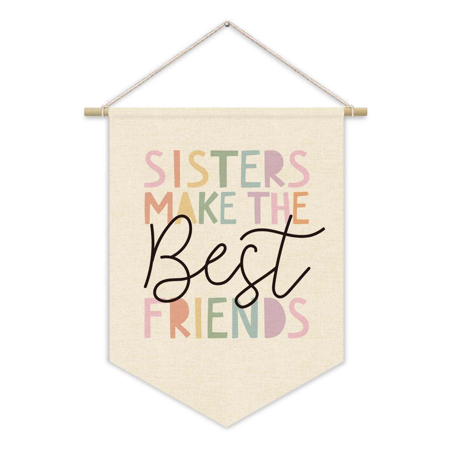 XYDEG Girls Room Decor Pink Nursery Decor Canvas Banner,Sisters Make The Best Friends Cute Boho Girls Bedroom Playroom Toddler Kids Space Decorations, Baby Girl Room Wall Hanging Pennant Flag Banner