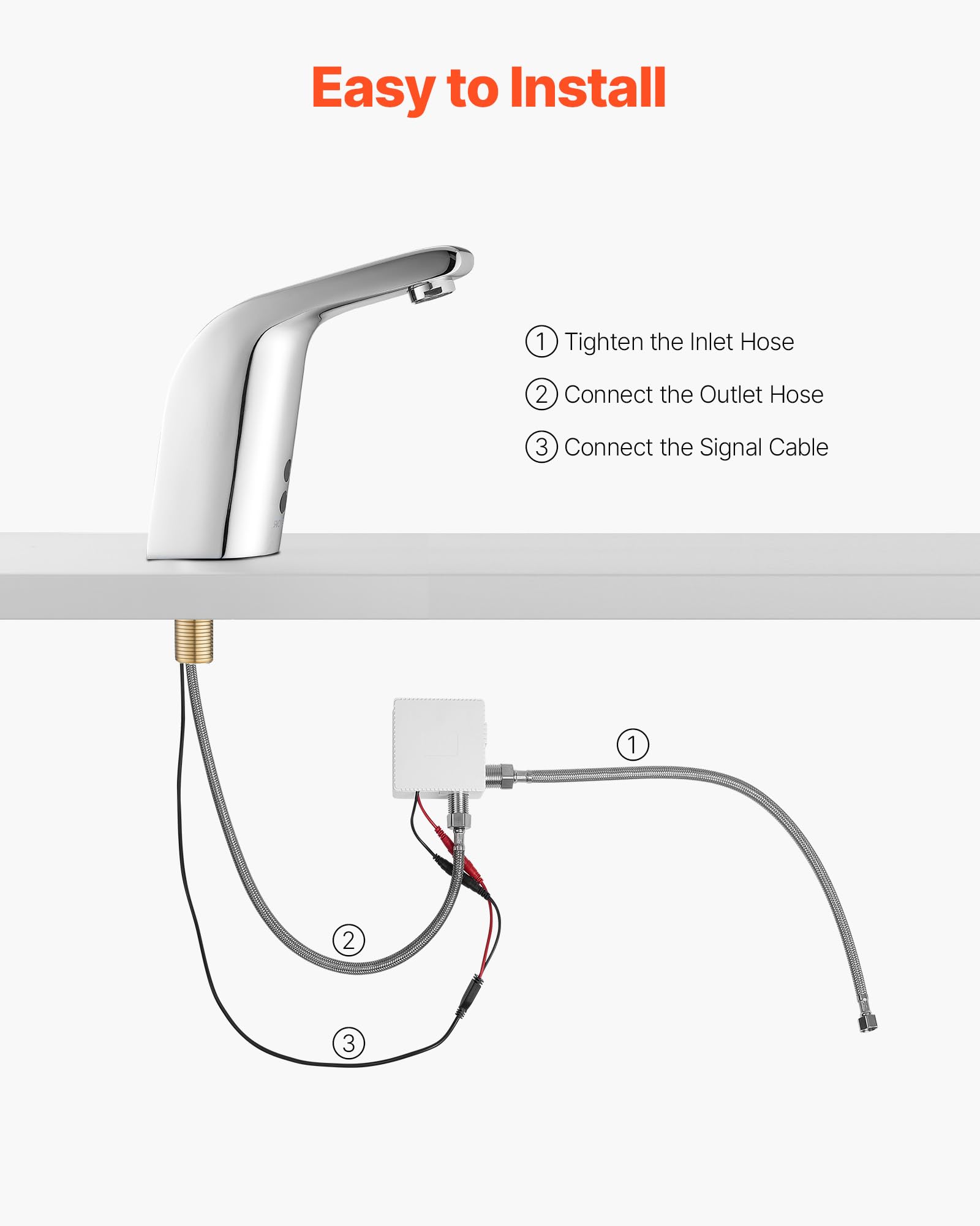 VEVOR Grifo de Lavabo sin Contacto, de Latón, Grifo Automático para Inodoro de Agua Fría con Un Solo Orificio, a Pilas con Sensor, Alcance 16 cm, Cromado Plateado, 90 x 62 x 150 mm, 7,6 L/min