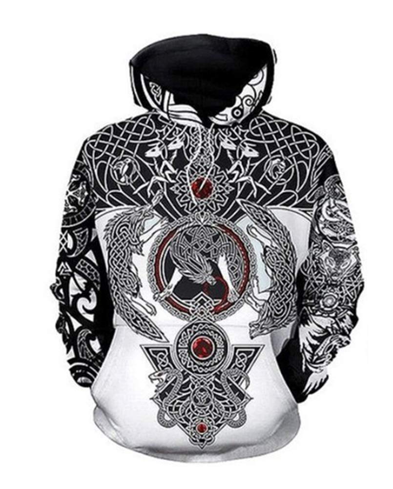 Keepmore Men's #1 Viking Hoodies /Wo Fashion 3D Digital Print Long Sleeve Hooded Sweatshirt