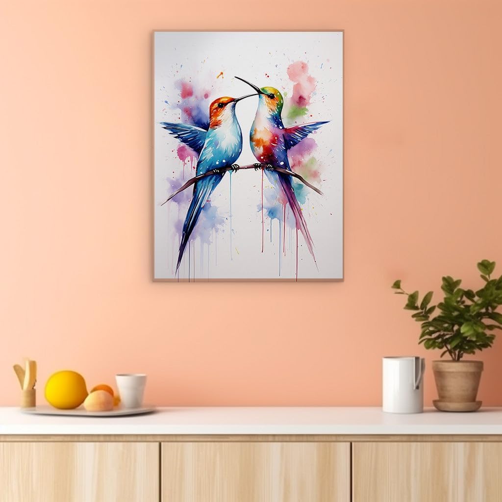 Canvas for Living room. Vivid Whispers of Nature: A Dance of Hues and Hummingbirds, 27 x 18 inch Canvas Wall Art - Contemporary Masterpieces - Modern Home Decor - 69x46 cm (27x18 inch)
