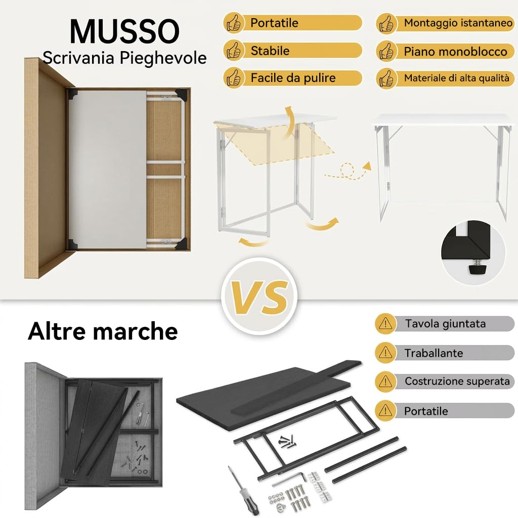 MUSSO F5 Scrivania Pieghevole 80 x 40 cm, Senza Montaggio, Marrone | Piano 80 x 40 cm, Pieghevole, Senza montaggio, Casa, Studio e Hobby