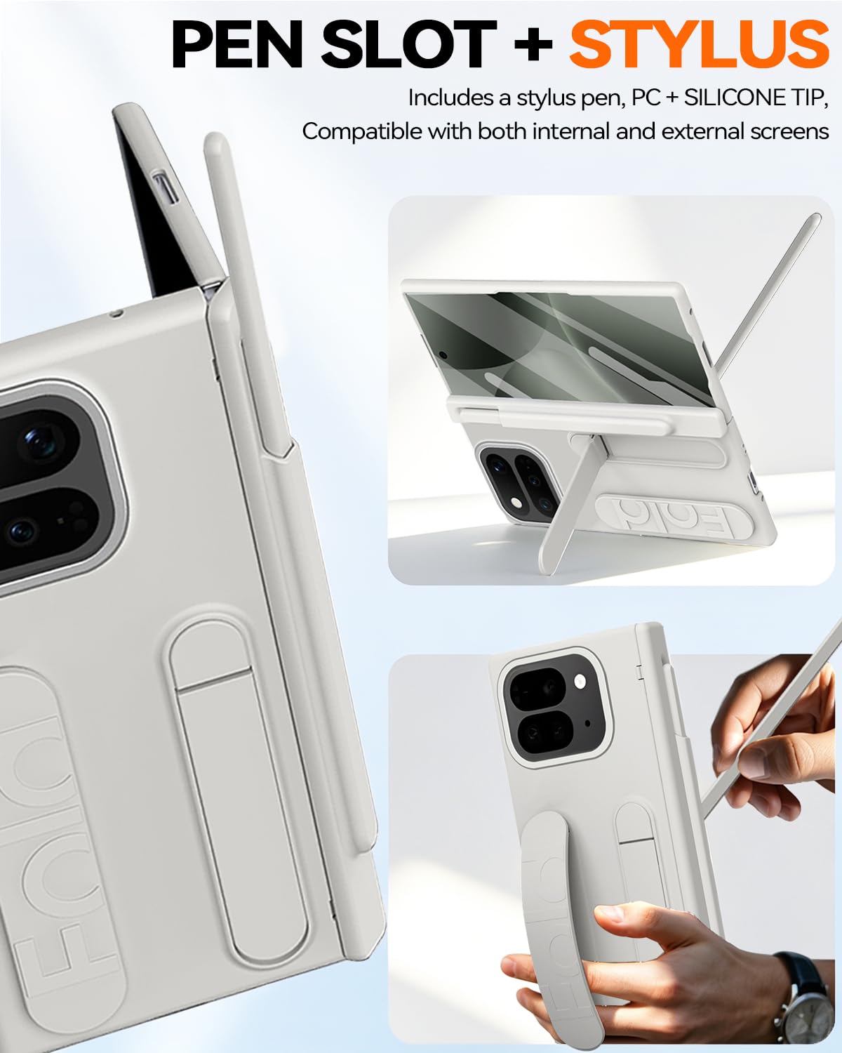 Funda plegable para Google Pixel 11 Pro con soporte para bolígrafo y lápiz capacitivo, protector de pantalla de bisagra completa, función atril, funda delgada mate para Google Pixel 11 Pro Fold
