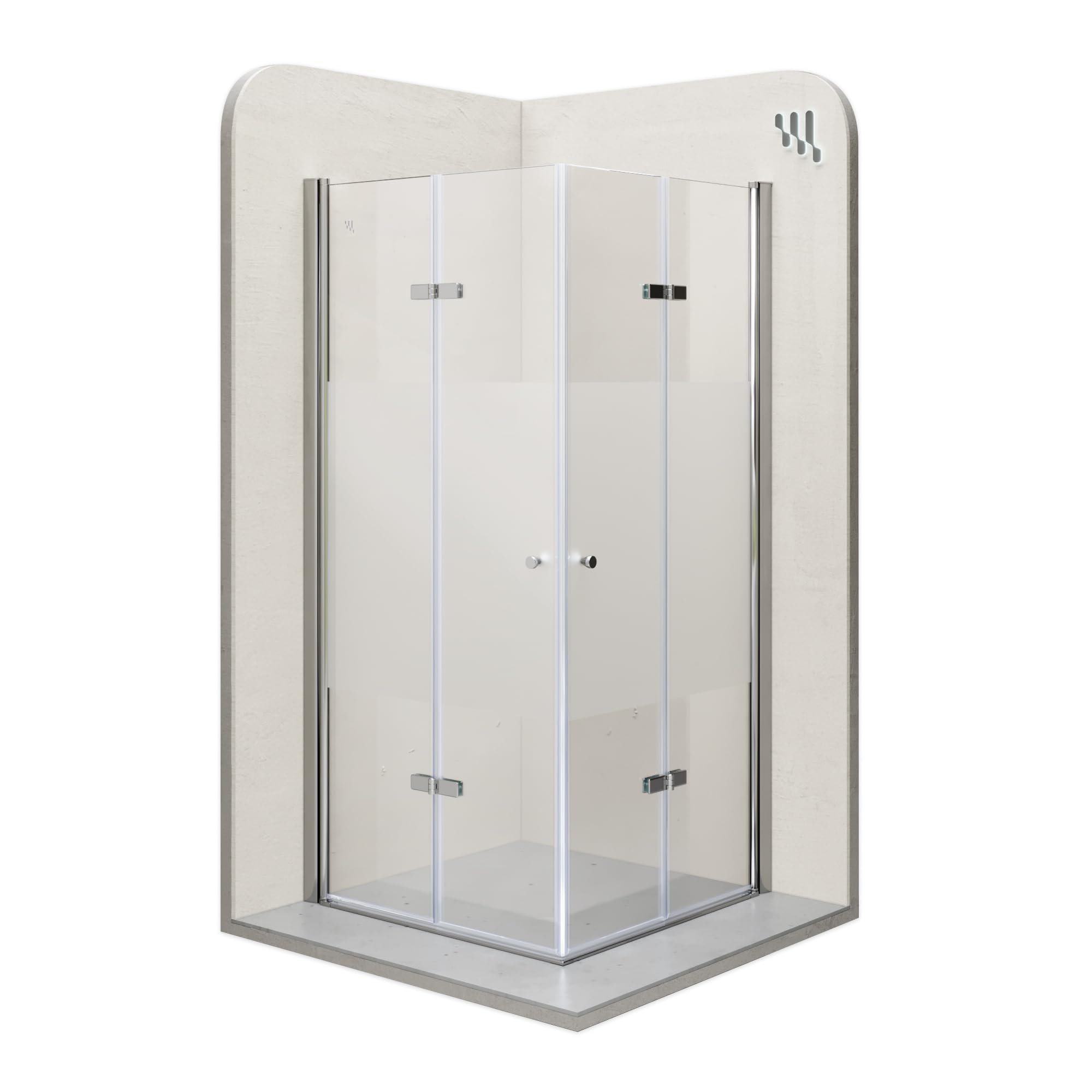 Mampara de Ducha Emma 100x80x190cm, NO REVERSIBLE, Puertas Plegables, Ajuste 98.5-100.5x78.5-80.5cm, Perfiles Cromo, Cristal Templado Parcialmente Satinado 6mm