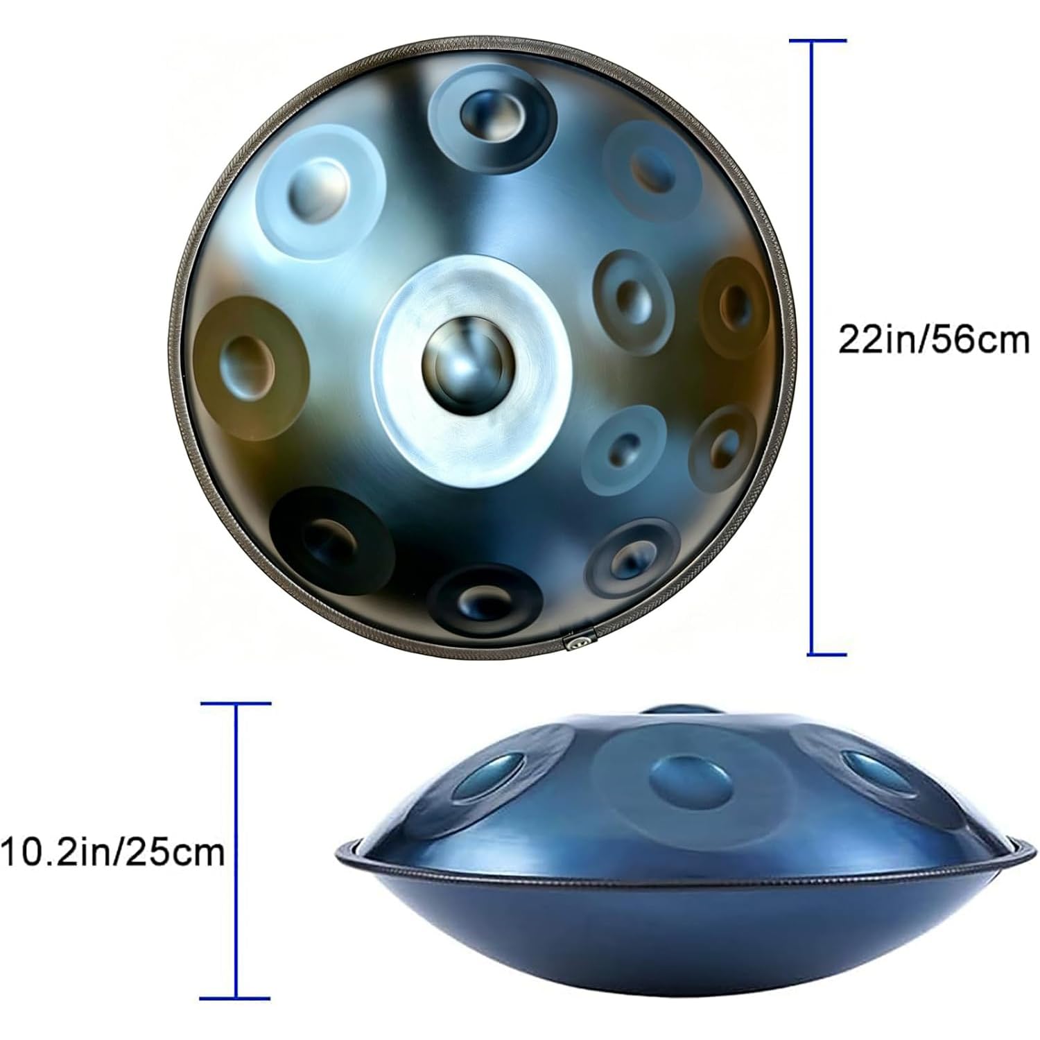 Handpan, Tambour En Acier De 56 Cm (22 Pouces) En Ré Mineur, 16 Notes, 440 Hz, Avec Housse Souple, Maillet Et Support. Percussions En Acier Accordées À La Main Pour La Méditation, Le Yoga Et La
