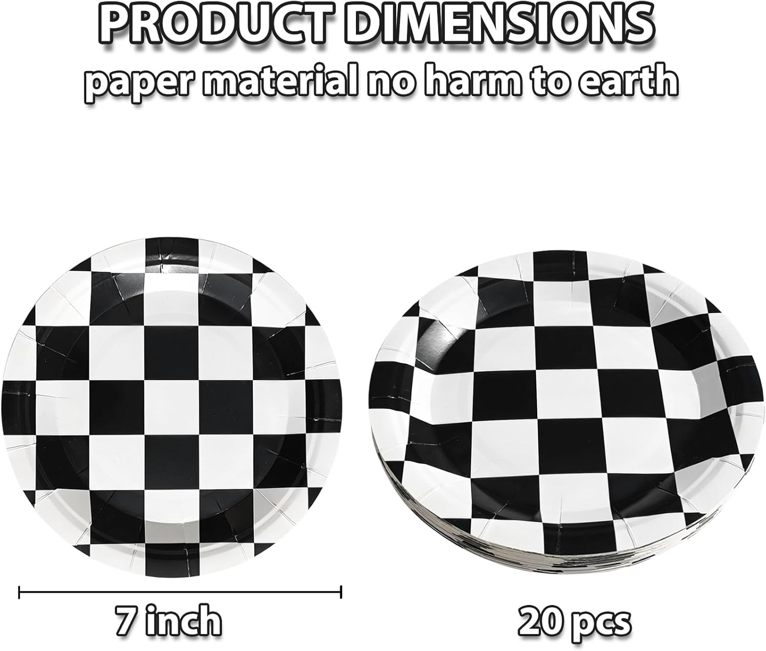 20 Pcs Racing Car Party Plates Paper Checkered Plates Checkered Flag Plates Disposable Black & White Checkeredd Tableware for Birthday Party Christmas - Image 3