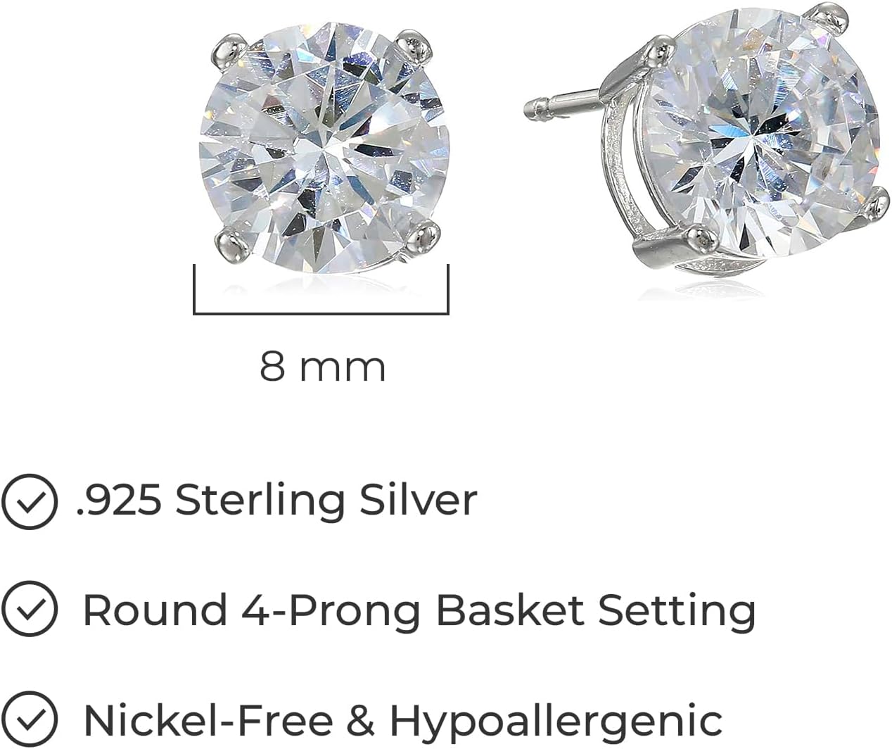 Amazon Essentials Plated Sterling Silver Cubic Zirconia Stud Earrings (Round & Princess) - Image 6
