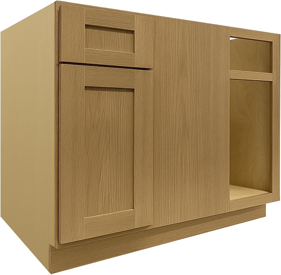 Kitchen Blind Corner Cabinet, 42" Corner Base Cabinet with 1 Adjustable Shelf, 1 Soft Close Door and Drawer, Built in Left or Right Kitchen, Unassemble (White Oak and MDF Door, 42" W)
