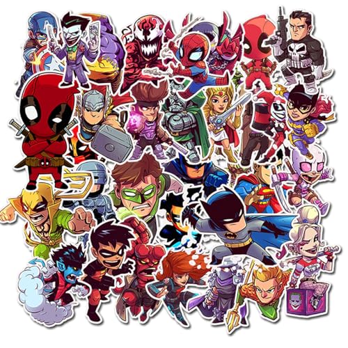 YUIYIYULE 50PCS Assorted Superhero Stickers Aesthetic Waterproof Stickers Luggage Skateboard Water Bottle Stickers Decal Bicycle Bumper Perfect for Kids Birthday