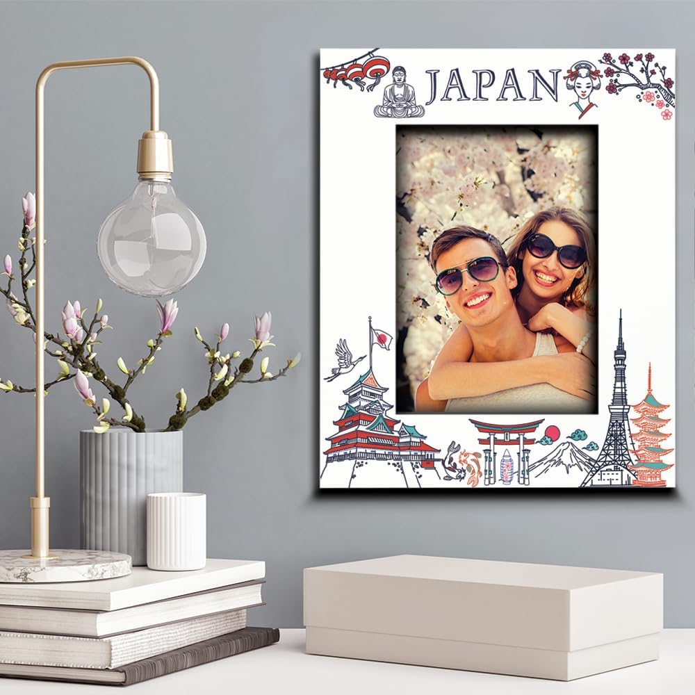 BELLA BUSTA-Japan Theme Picture frame-Wedding, Engaged, Honeymoon, Vacation in Japan - UV Print Japan symbols Design set (5x7 Vertical)