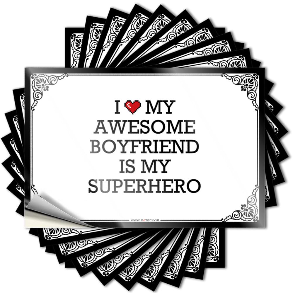 I Love My Awesome Boyfriend is My Superhero Work Fishing DIY | Fluffy Bumper Hard Removable Vinyl Sticker Decal(12X18CM)