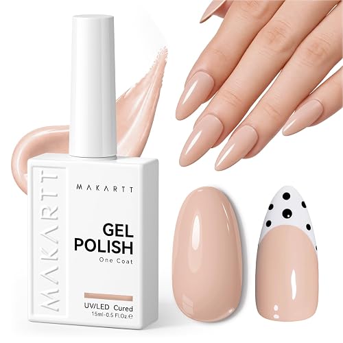 Makartt Ultra-Pigmented Gel Nail Polish Nude 15ml, One N'Done Nude Gel Polish One-Coat High-Gloss Ceramic Shine, Salon-Grade UV Nail Art Manicure DIY Salon Home - Barely There