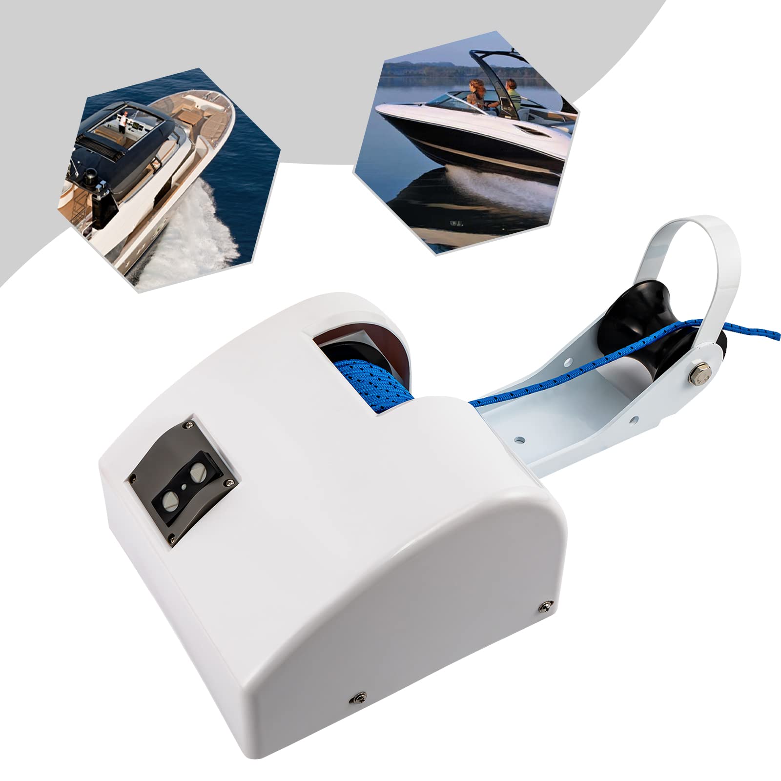 Molinete eléctrico para barco de agua dulce y salada, con mando a distancia inalámbrico, 12 V, 20/30 libras, color blanco, para ancla de hasta 20 kg