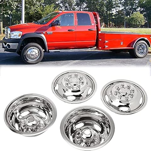 Puermto 4pcs 17inch Protective Polished Stainless Steel Dually Wheel Simulators Fit for 2003-2019 Dodge Ram 3500, 8 Lug Bolt On Wheel Cover with Removable Centre Cap Hubcaps Cover