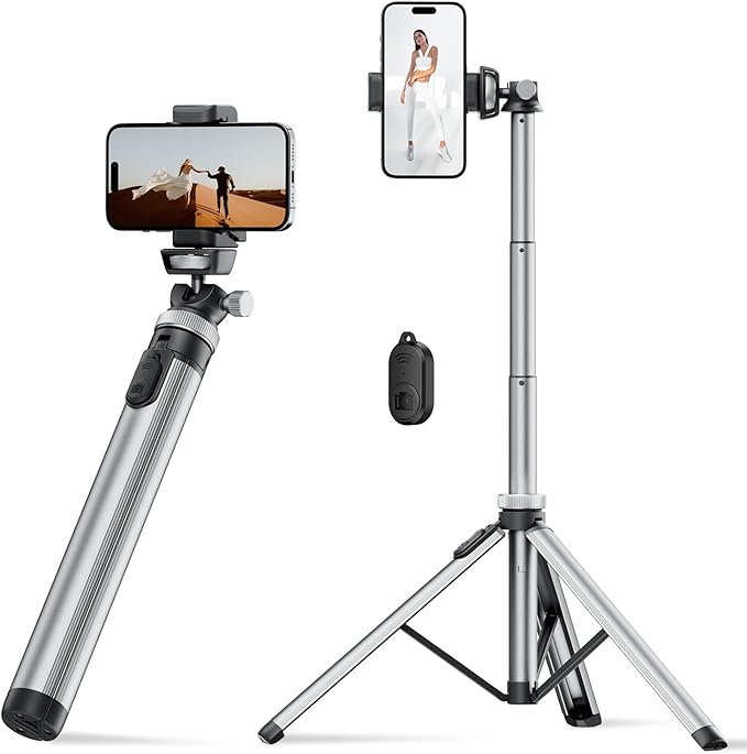 EUCOS Metal Phone Tripod, 67" iPhone Tripod Stand with Remote & Lightweight Camera Tripod Stand, Sturdy Extendable Cell Phone Tripod for iPhone 16 Pro Max 15 14 13 12/Android