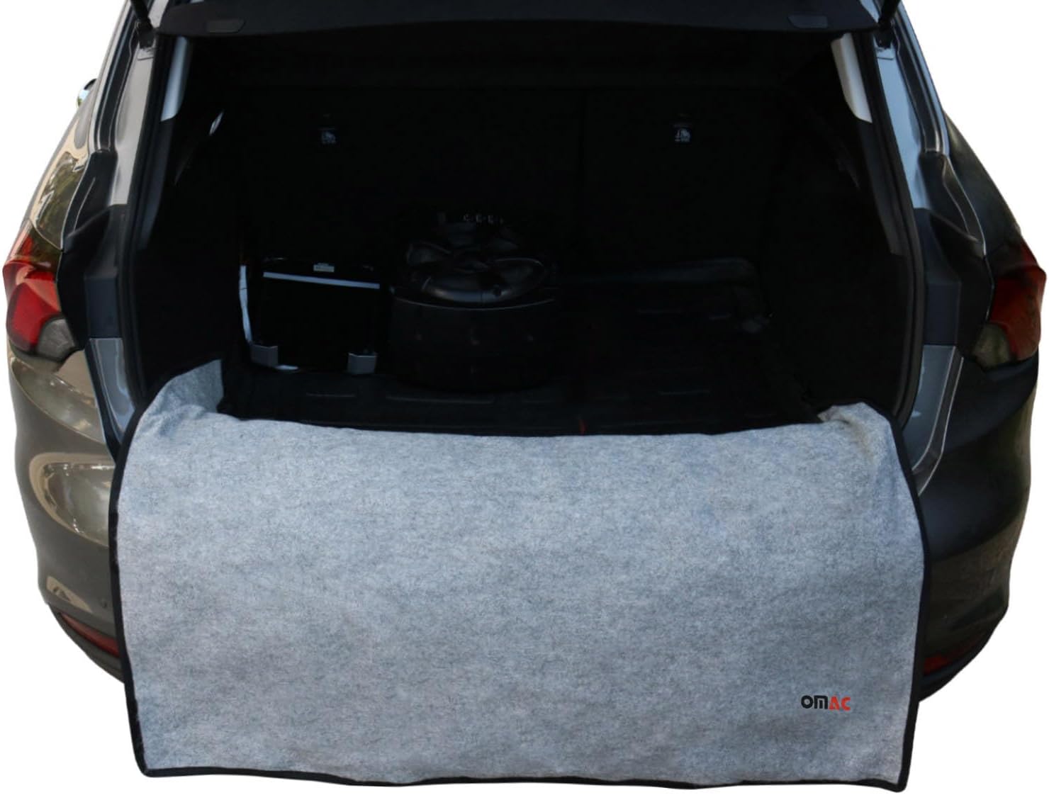 OMAC Rear Bumper Protector Trunk Mat Fabric Pet Cargo Liner for Truck Car Auto Grey