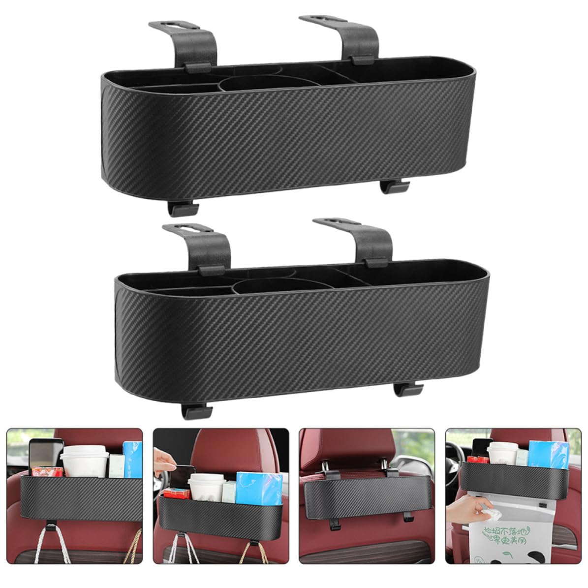 Toddmomy 2 Pezzi Organizer per Sedile Auto in Plastica Nero Spazio Extra per Bevande e Snack, Facile da Raggiungere, Scatola Portaoggetti Versatile per Viaggio e Uso Quotidiano