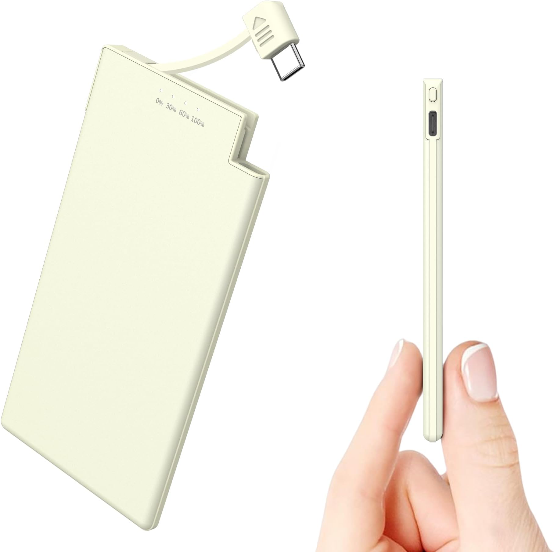 5000mAh Power Bank with built-in Type-C Cable, Ultra Slim and Super Lightweight Portable Charger Small External Battery, Compatible with Androids, Samsung, Xiaomi, Sony, etc.- White