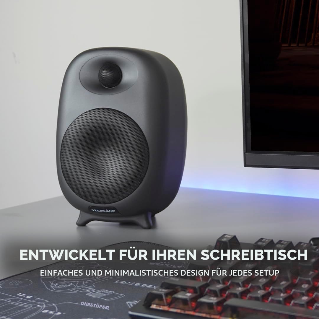 VULKKANO D4 PC Lautsprecher, aktivlautsprecher mit 4"-Woofer, 80W Leistung, Bluetooth, USB A, RCA, AUX, Sub Out, Optische, Fernbedienung, Computer Lautsprecher mit elegantem Design