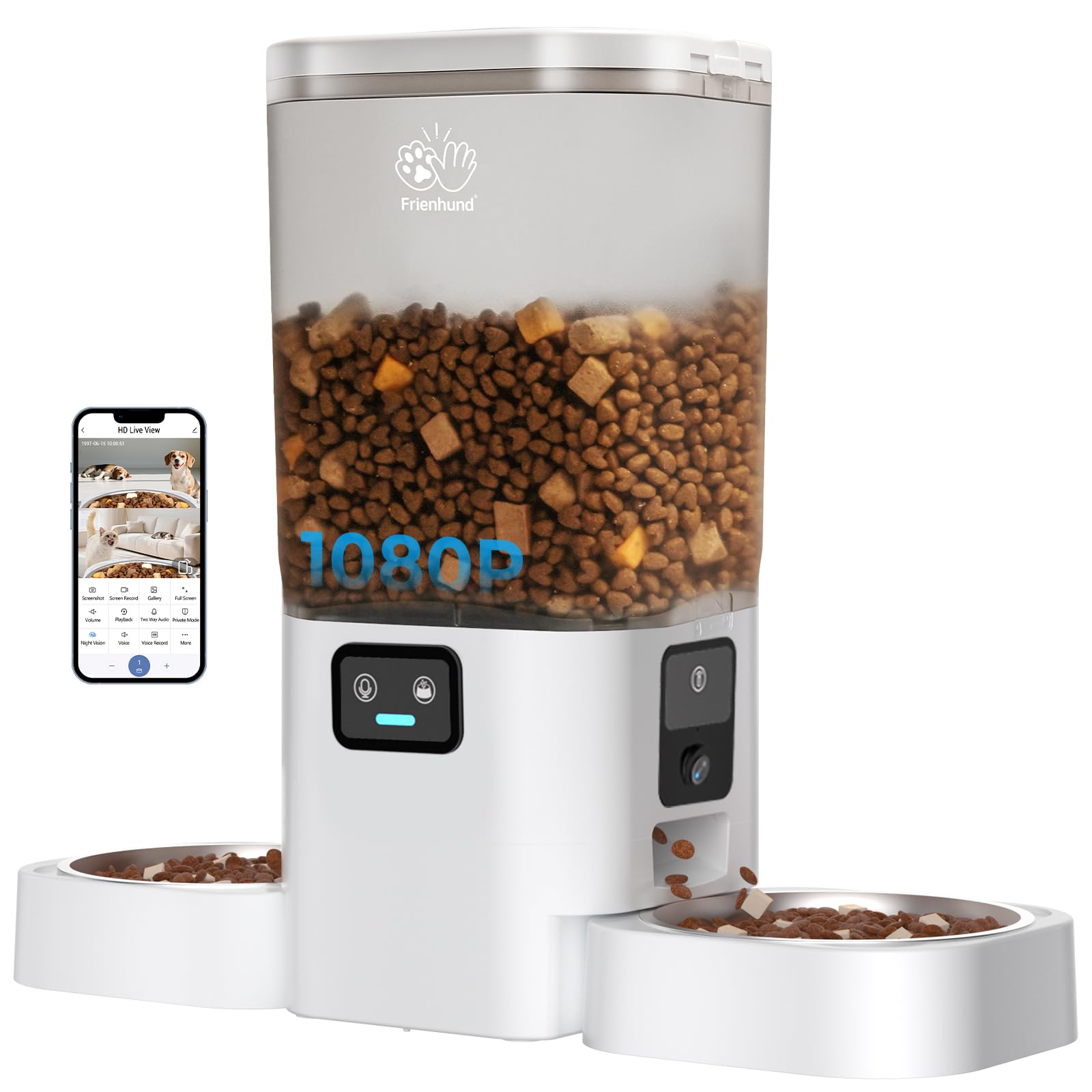 Dual Automatic Cat Feeder with Camera for 2 Cats: 5G WiFi Automatic Dog Feeder with Night Vision, 7L Auto Cat Food Dispenser with Two Camera for Multiple Pet, Easy to Clean-29 Cup(ACF180W-A)