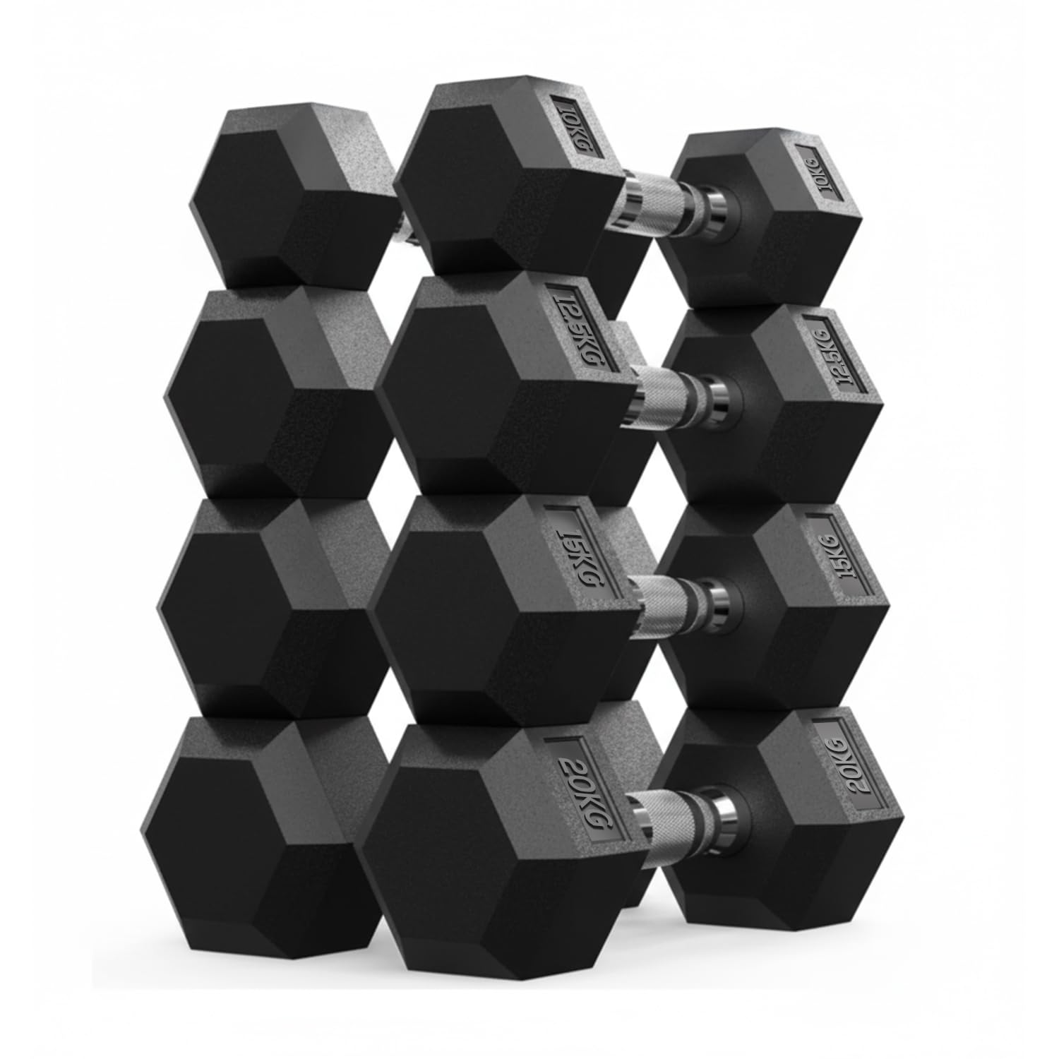 FK Sports Rubber Encased Hex Dumbbell Set Contoured Handle for Muscle Toning, Strength Building & Full Body Workout, 50KG, 70KG, 90KG and 115KG Set (50.0, Kilograms)