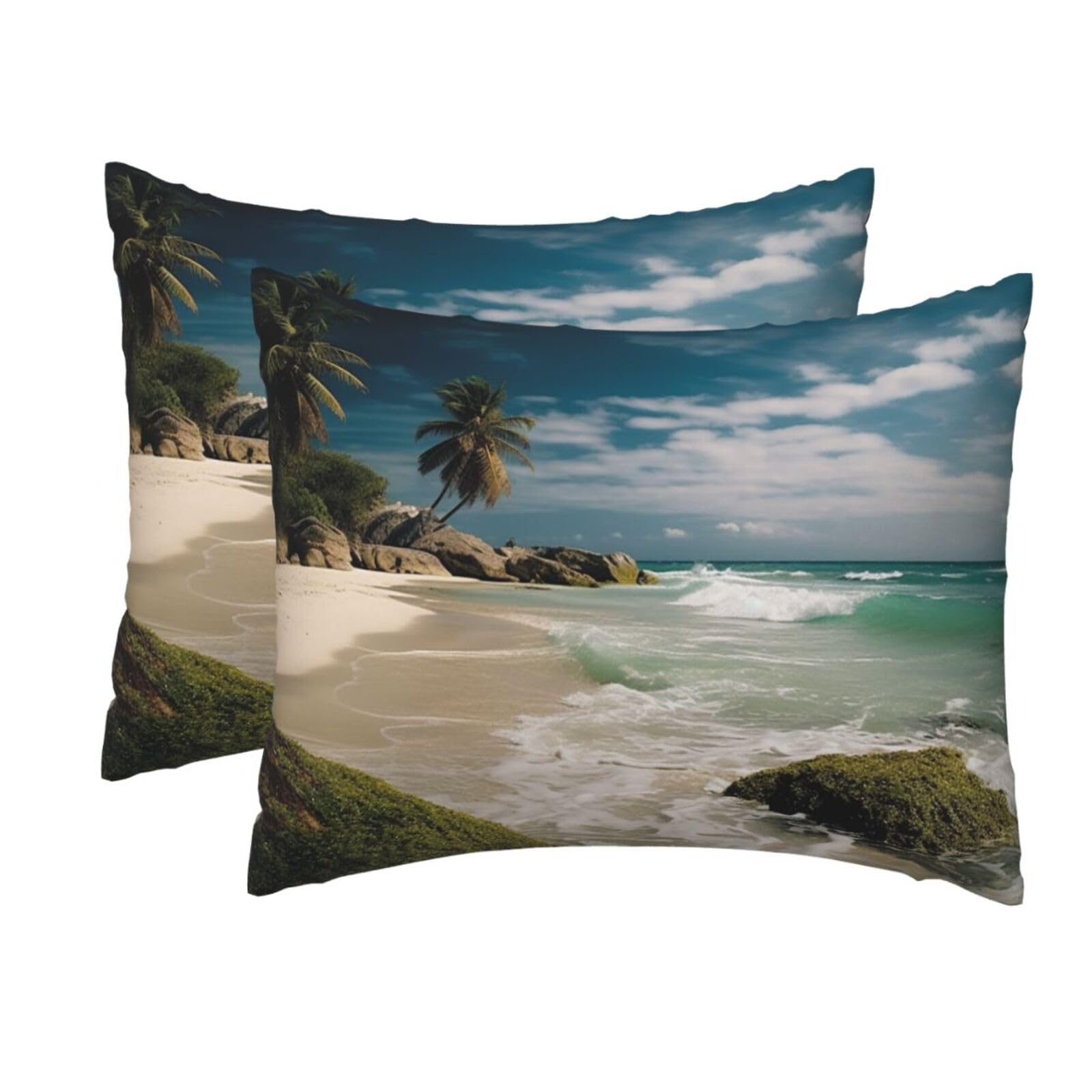 2 Pack Standard Pillow Cases with Hidden Zipper, Soft Breathable Pillow Covers for Hair and Skin, Beach Ocean Pillowcases 20"x26" Bed Pillow Protectors Cover for Sleeping Gifts
