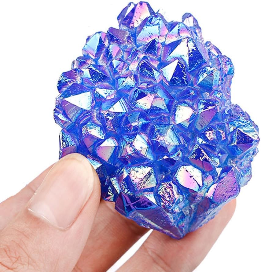 Crystal Raw Stone Blue Plated Color Crystal Cluster Electroplated Color Crystal Cluster Home Decoration Craft Ornaments,5~6cm,100~130g
