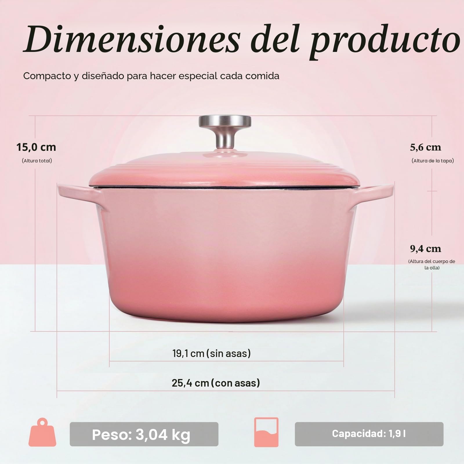 Overmont Olla Holandesa de Hierro Fundido Esmaltado Forma de corazón - 1.89L Cacerola con Tapa - Apta para Cocina y Horno, Hornear Estofar Asar - Regalo para Bodas y Festividades - Rosa