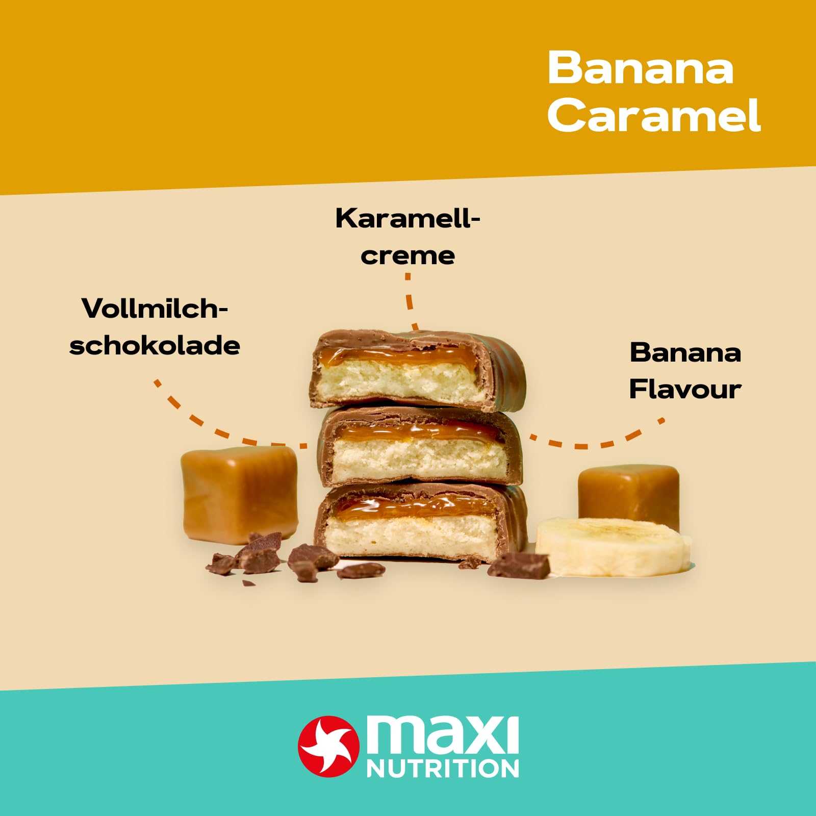 MaxiNutrition Softbar Caramel MixBox, 12x 45g, Proteinriegel, 30% Eiweiß, 14g Protein je Riegel, low Sugar (1,3 bis 1,4g), ohne Zuckerzusatz, ohne künstliche Aromen oder Palmöl