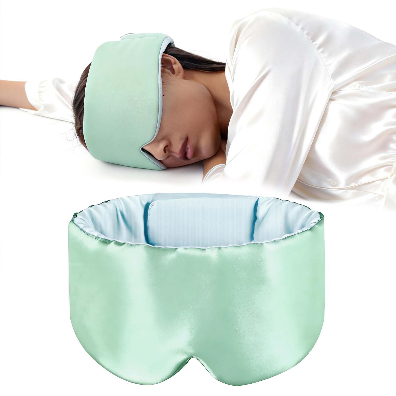 mascherina per dormire Comoda mascherina per occhi oscurante maschera occhi per gli delicata sulla pelle Accessori da viaggio Due lati due sentimenti (Versione base verde chiaro)