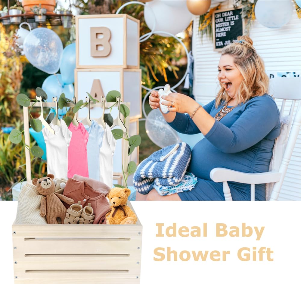 Umtiti Wooden Baby Gift Basket with Handle,Kids Clothes Hanger and Garland,Baby Shower Crate Wardrobe for Pregnant New Parents.Gift Basket-Wood-uk-M - Image 4