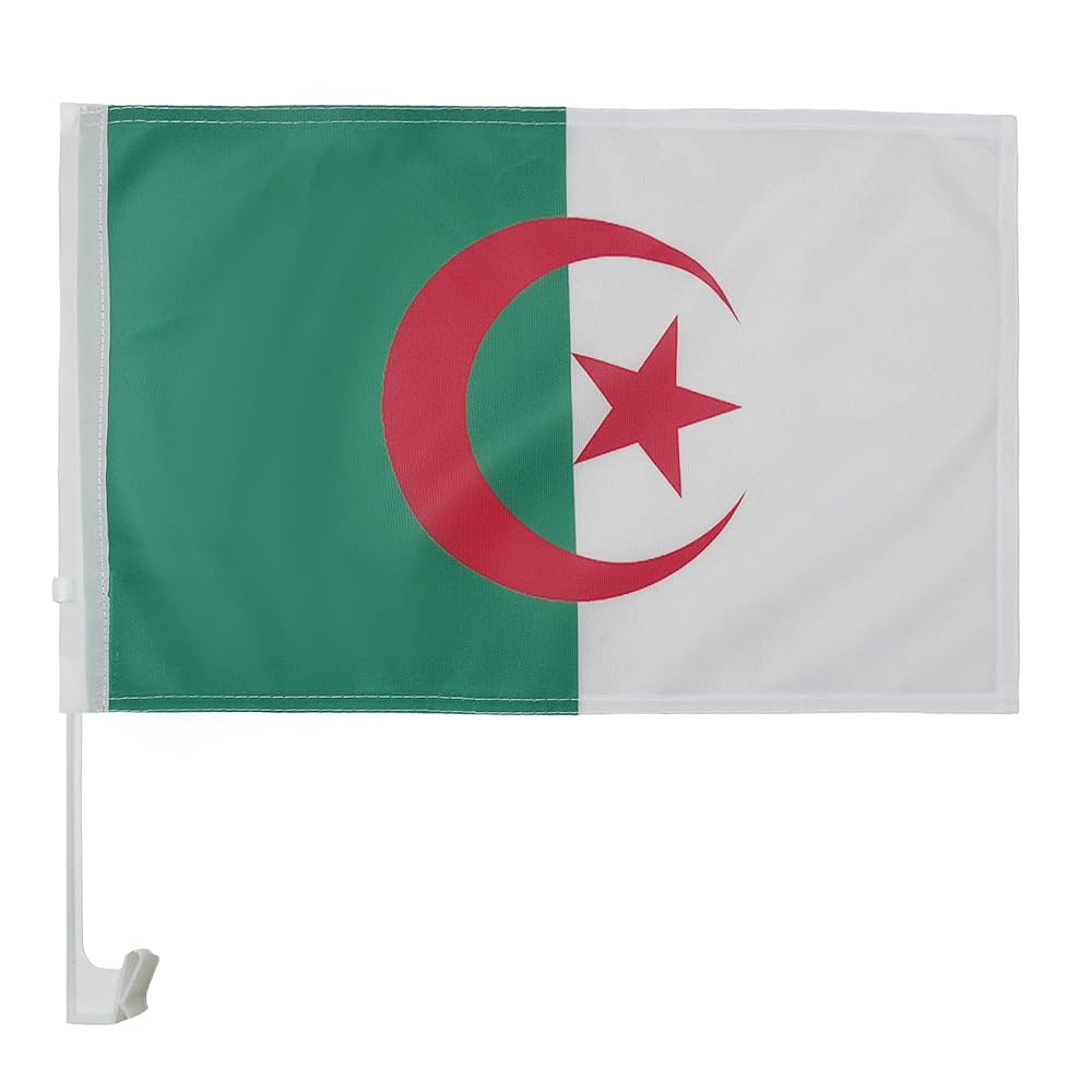 Drapeau Voiture Algérie AZ FLAG - 45x30cm Polyester - Attache Fenêtre PVC - Support équipe Nationale