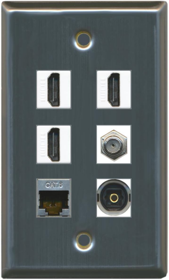 RiteAV - 3 HDMI 1 Port Coax Cable TV- F-Type Shielded Cat6 Ethernet Toslink Wall Plate - White