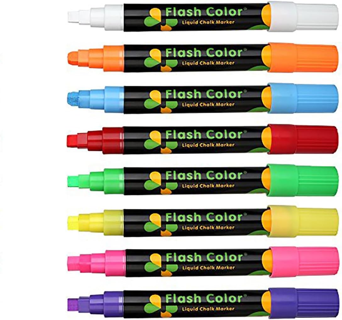 Liquid Chalk Markers, Fluorescent Neon Chalkboard Chisel Marker Pens for Glass, LED Writing Boards Etc (Pack of 8) (Multicolor)