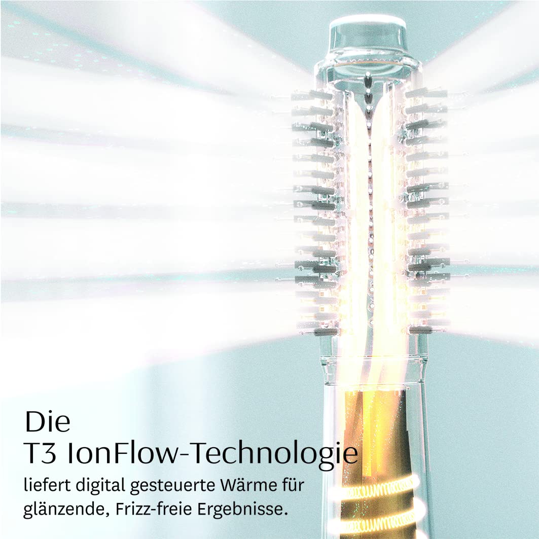 T3 AireBrush Duo Heißluft-Trockenbürste mit zwei austauschbaren Aufsätzen, 15 Temperatur und Geschwindigkeitskombinationen, T3 IonFlow Technologie, Volume Booster Schalter + feststellbarer Kaltstufe