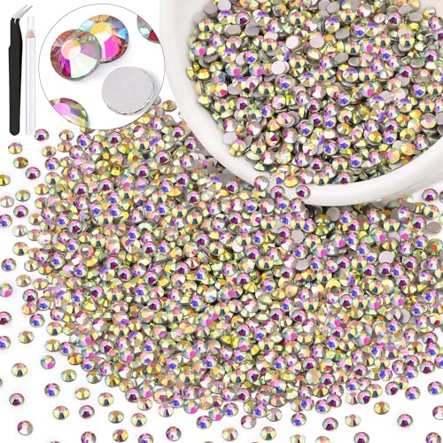 Image of 5000PCS SS10 /2.8mm Crystal Glass Rhinestones for Bedazzling (Crystal AB) | Flatback Rhinestones for Crafting DIY Nail Art Makeup Decoration, Gems Diomand Charms for Tumbler Shoes Clothing Mug