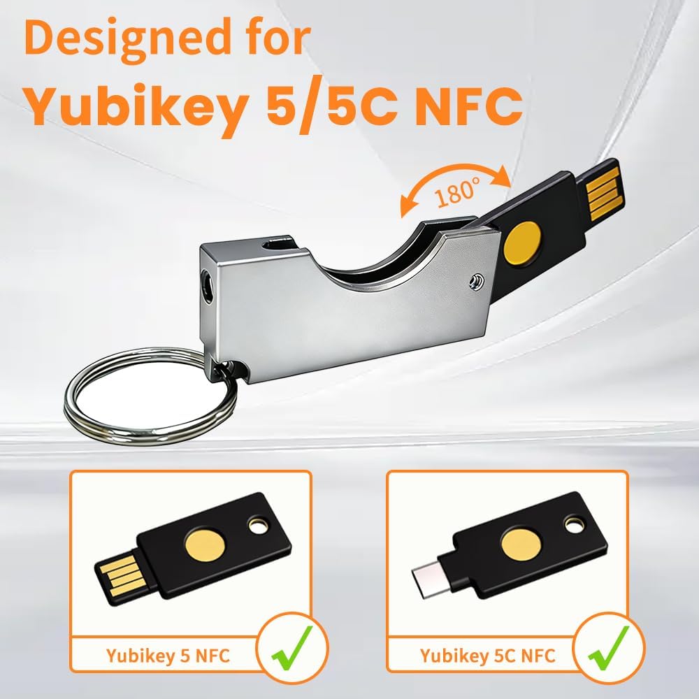 Aluminium Case for YubiKey 5/5C NFC, Slim Metal Cover with Key Ring, Scratch & Drop Protection, Folding Design for Travel, Silvery