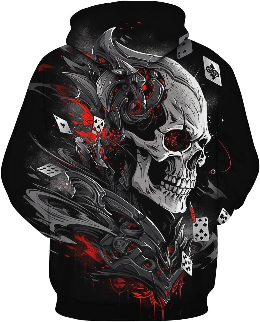 TiwBski Men's Novelty Skull Print Hoodies Sweatshirt Pullover with Pocket - Image 2