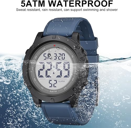 Miniatura 4 de GOLDEN HOUR Mens Digital Sports Watch, Large LCD Display, 5ATM Water Resistant,Silicone Band