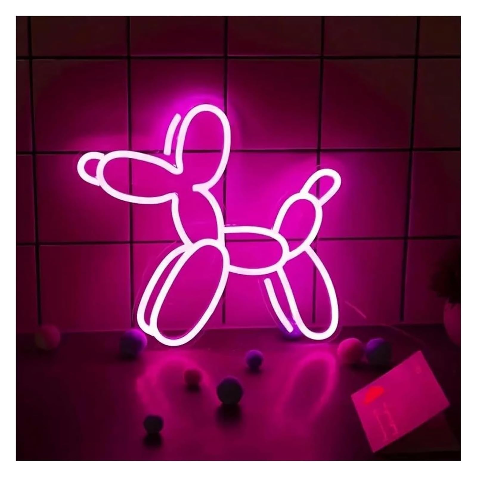 Néon chiot rose déco murale lumineuse originale pour salon et studio ado