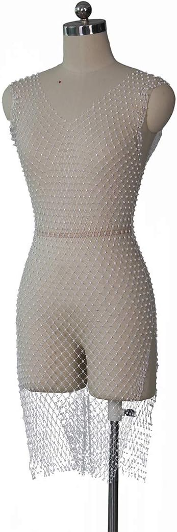 Women Sexy See Through Mesh Beach Bikni Swimsuit Sleeveless Cover up Rhinestone Midi Dress - Image 2