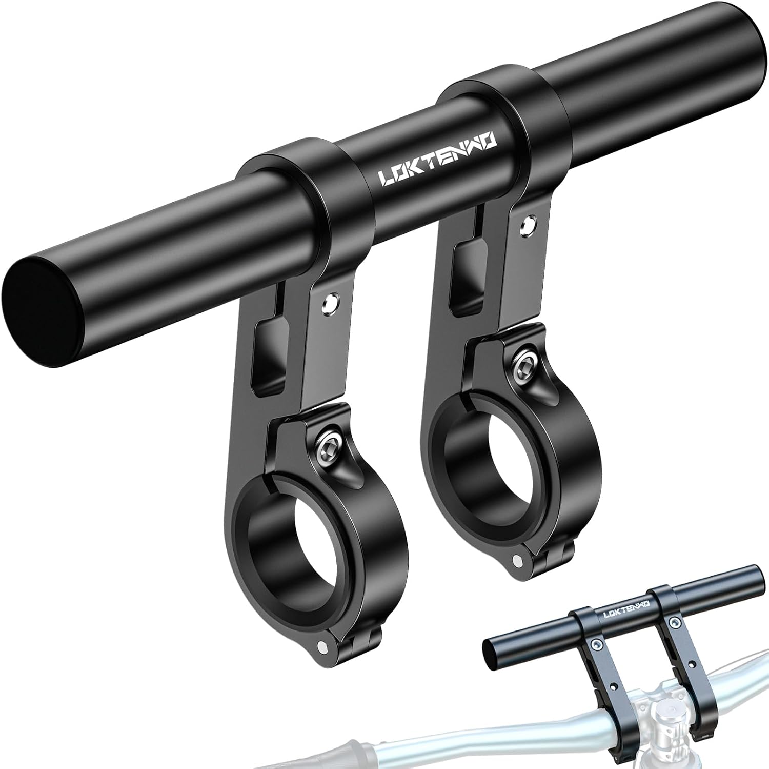 LOKTENWO 7.87" Long Dual Clamp Handlebar Extender, Aluminum Handlebar Bar Extension for Motorcycle Bike Bicycle Scooter, Fits 0.875/1.0/1.125/1.26" Handlebars for Phone Holder Light GPS Action Camera