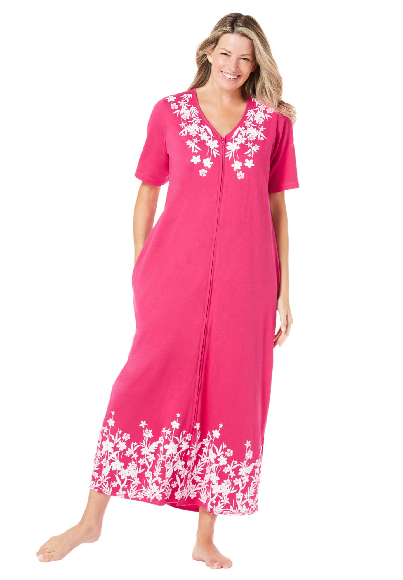 Dreams & Co. Women's Plus Size Knit Zip Long Lounger