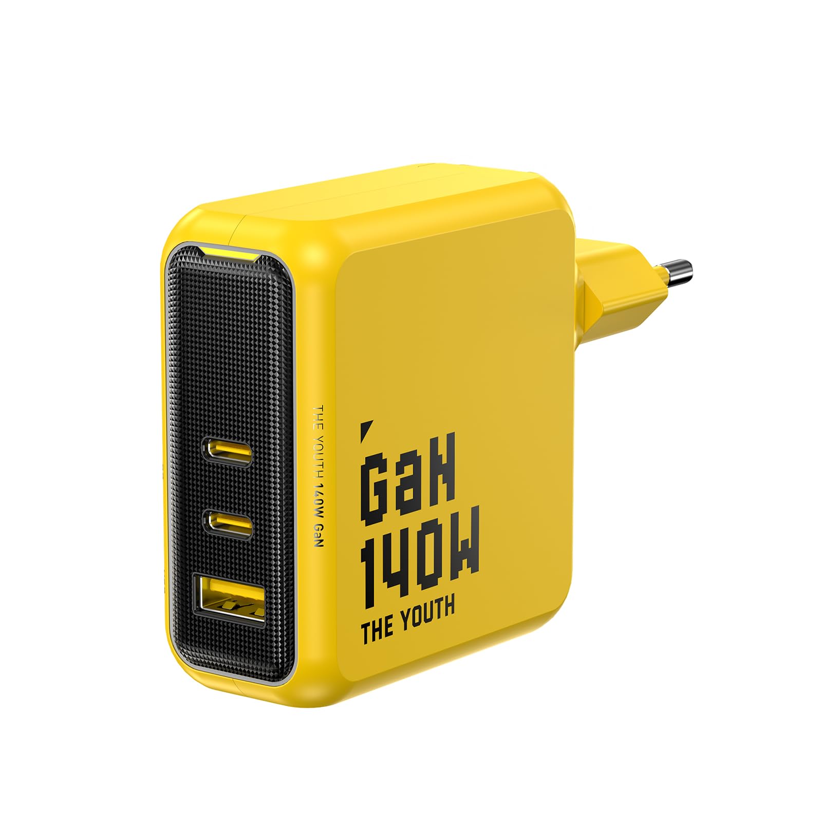 AOHI Youth 140W Chargeur USB C GaN+ PD3.1 PPS 100W Adaptateur 3 Ports Chargeur Rapide Prise USB C Compatible avec MacBook Air/Pro, Dell XPS, iPhone 17/16/15, iPad Pro, Tablet, Chromebook,Jaune