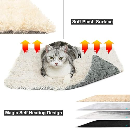 Miniatura 6 de PUPTECK Tapete de cama para gatos con autocalentamiento peludo, plegable, convertible, térmica, para saco de dormir, cómodo tapete térmico para