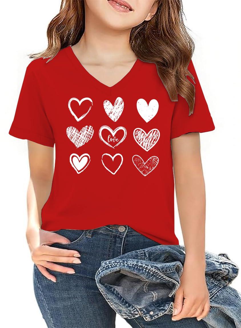 LAZYCHILD Kids Valentine Shirt Girls Valentines Day Shirts Heart Graphic Long Sleeve Striped Tee Tops 5-14 Years